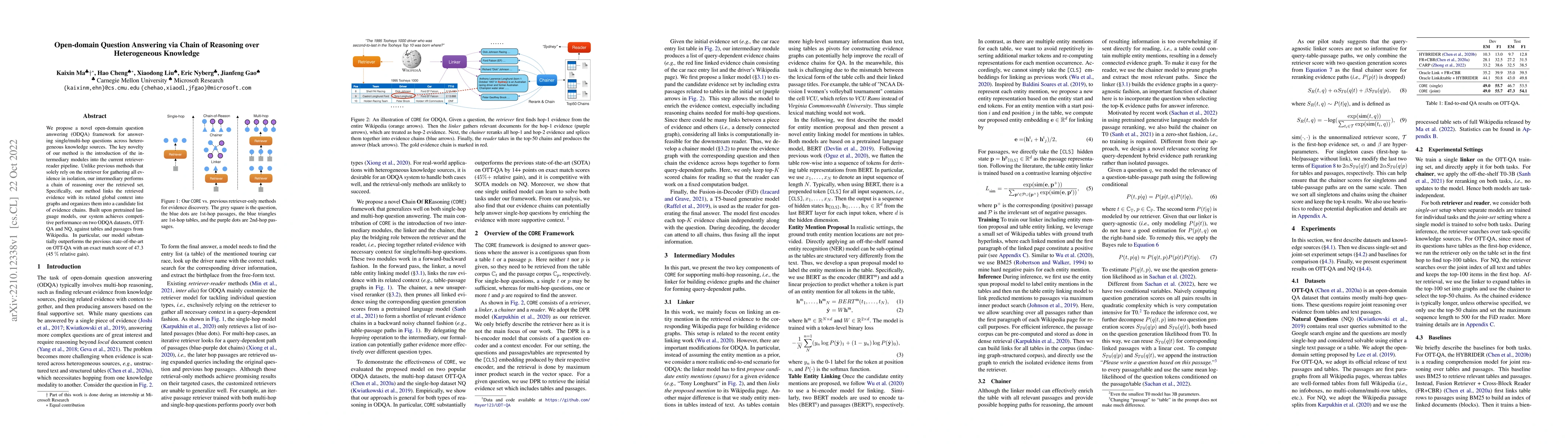 Thumbnail for Open-domain Question Answering via Chain of Reasoning over Heterogeneous
  Knowledge