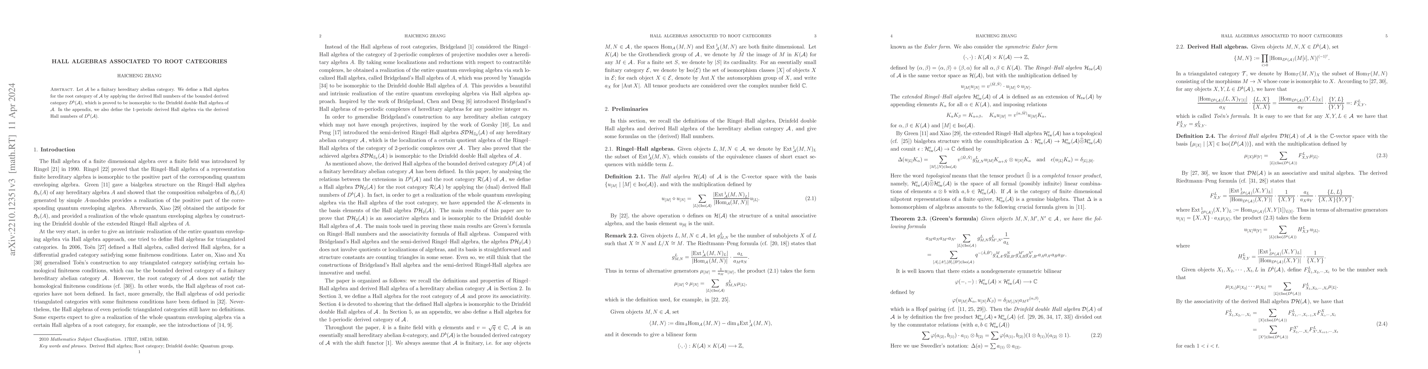 Thumbnail for Hall algebras associated to root categories