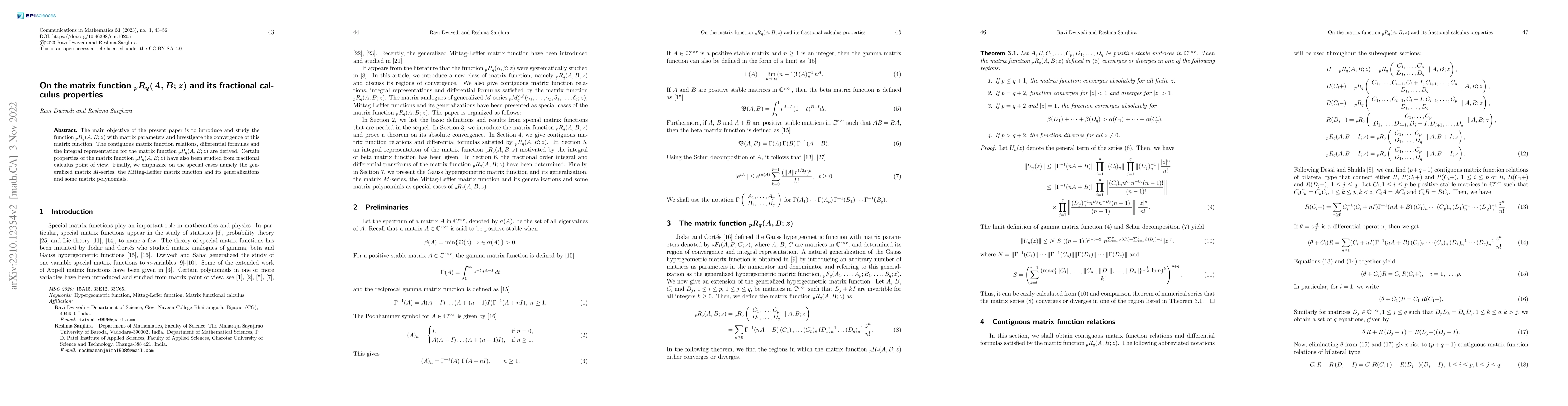 Thumbnail for On the matrix function $_pR_q(A, B; z)$ and its fractional calculus
  properties