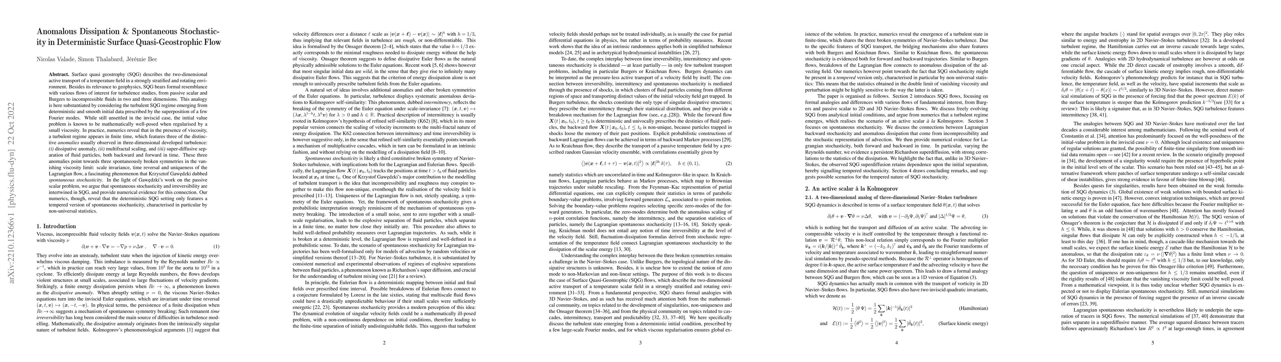 Thumbnail for Anomalous dissipation and spontaneous stochasticity in deterministic
  surface quasi-geostrophic flow