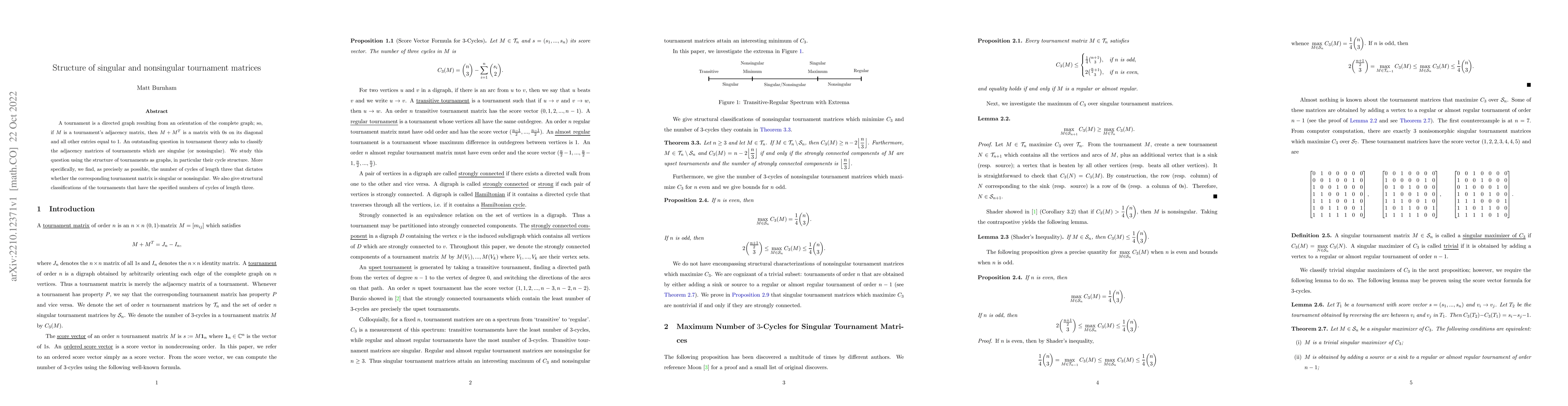 Thumbnail for Structure of singular and nonsingular tournament matrices