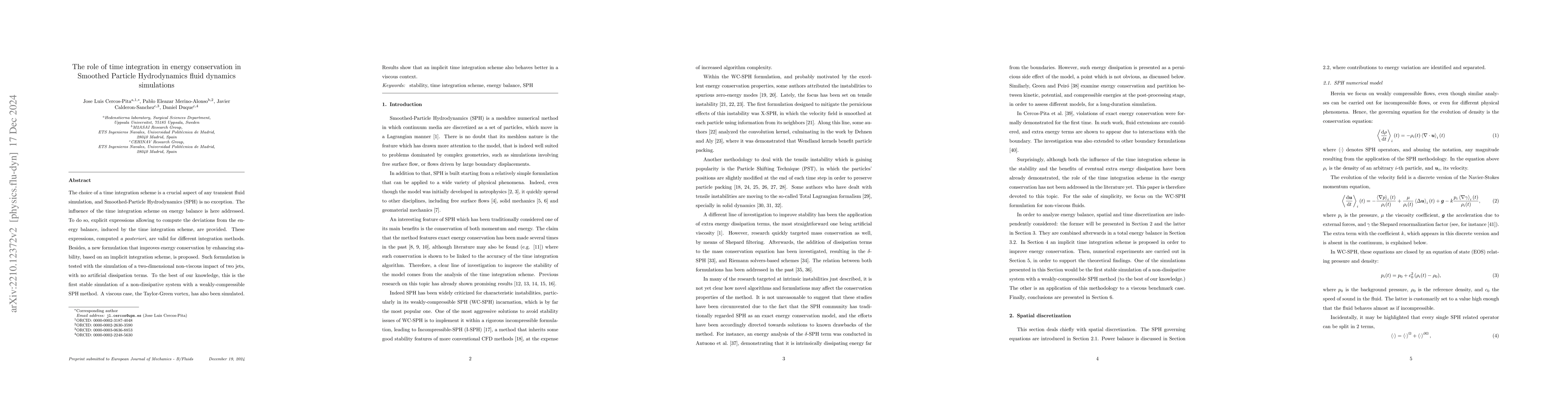 Thumbnail for The role of time integration in energy conservation in Smoothed Particle
  Hydrodynamics fluid dynamics simulations