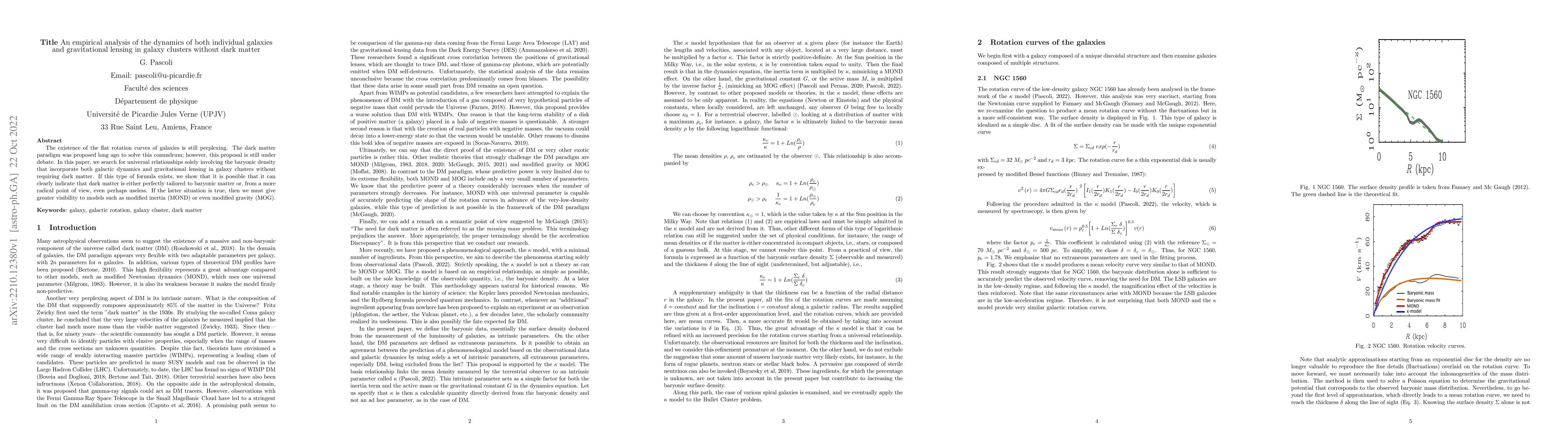 Thumbnail for An empirical analysis of the dynamics of both individual galaxies and
  gravitational lensing in galaxy clusters without dark matter