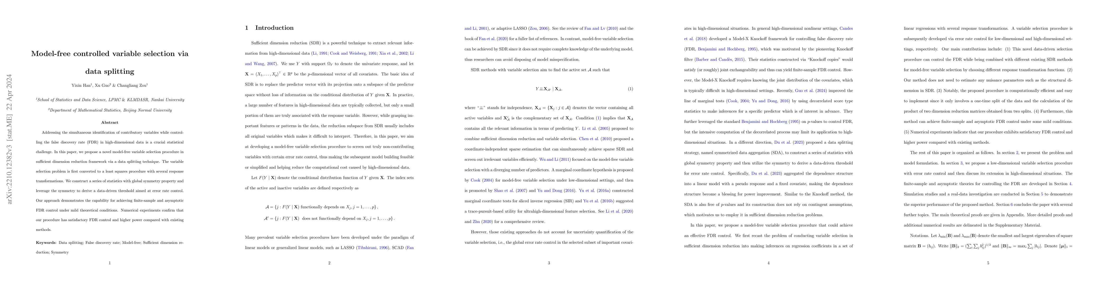 Thumbnail for Model-free controlled variable selection via data splitting