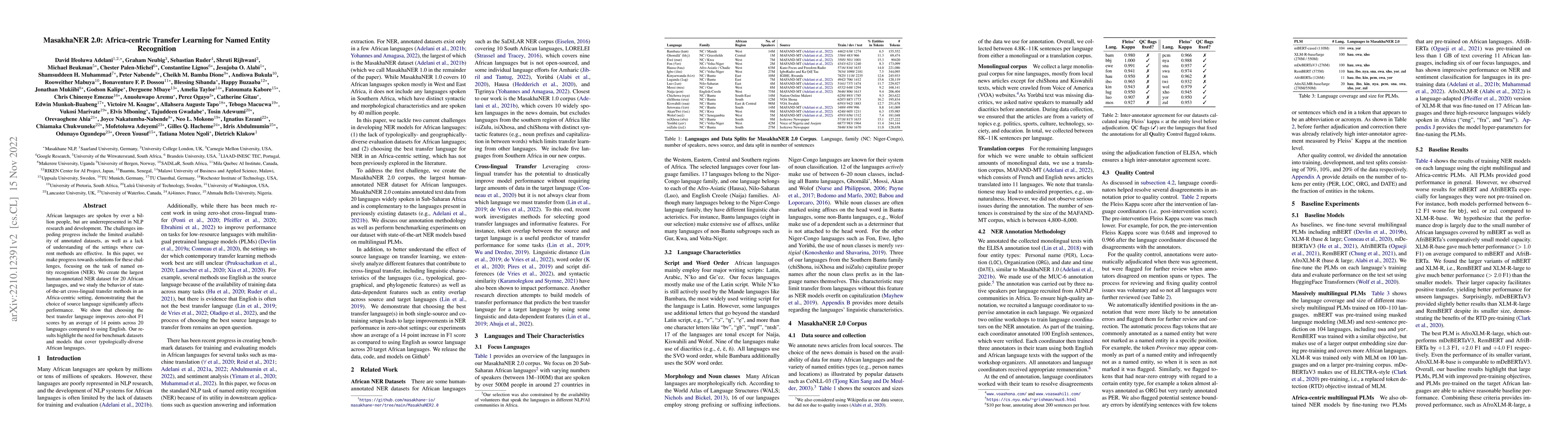 Thumbnail for MasakhaNER 2.0: Africa-centric Transfer Learning for Named Entity
  Recognition