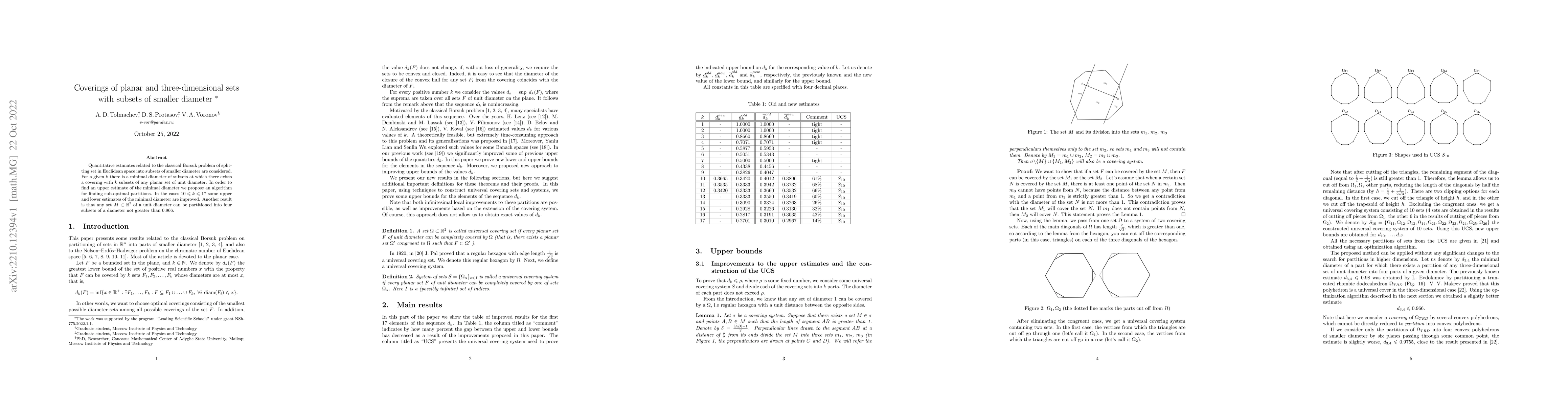 Thumbnail for Coverings of planar and three-dimensional sets with subsets of smaller
  diameter