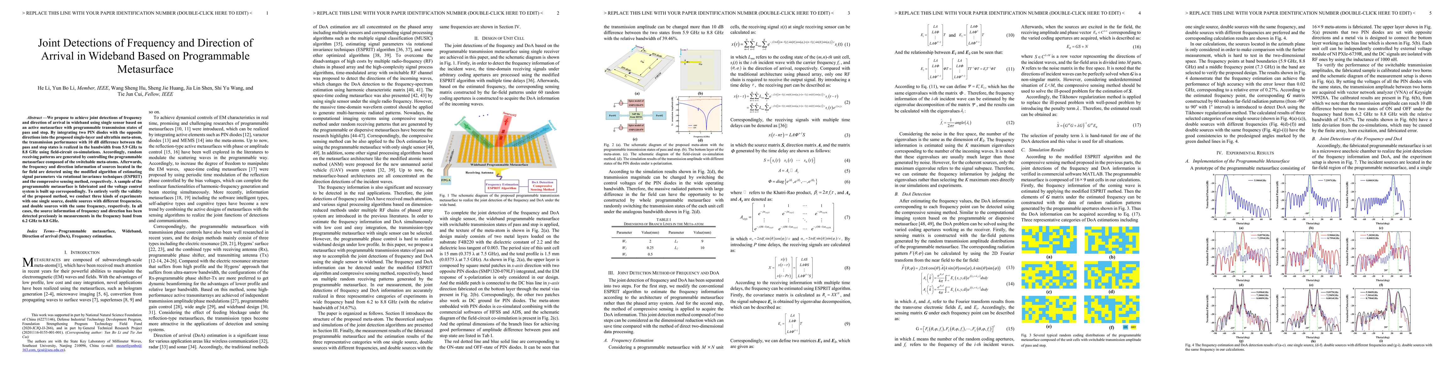 Thumbnail for Joint Detections of Frequency and Direction of Arrival in Wideband Based
  on Programmable Metasurface