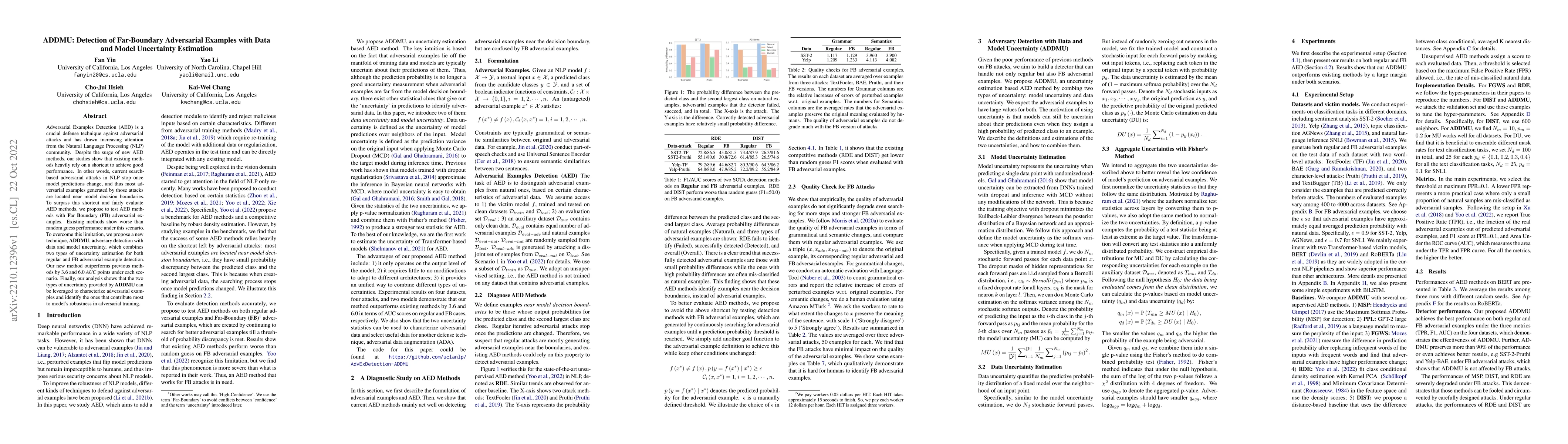 Thumbnail for ADDMU: Detection of Far-Boundary Adversarial Examples with Data and
  Model Uncertainty Estimation