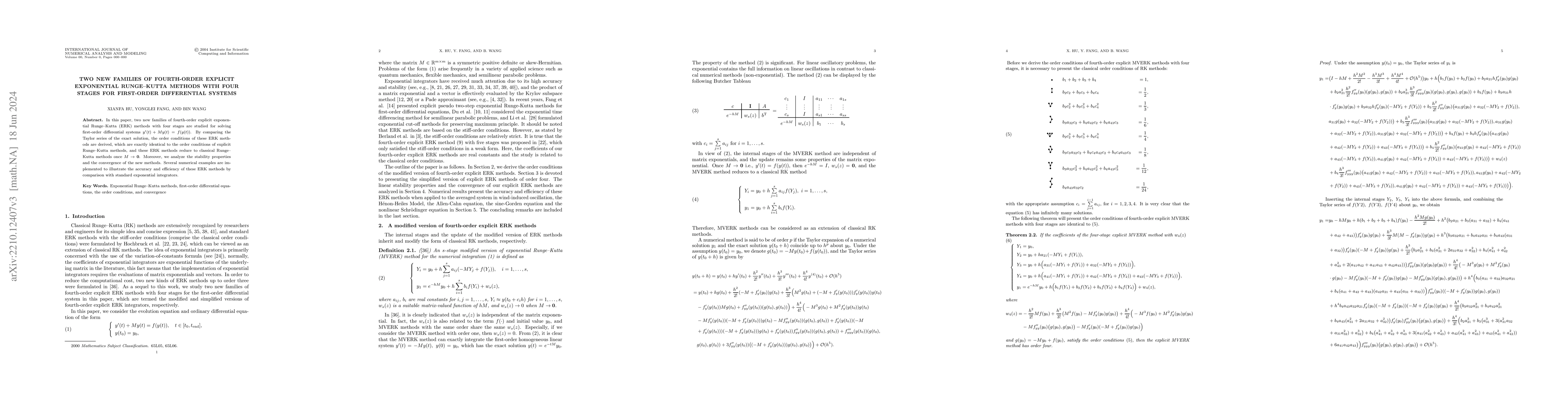 Thumbnail for Two new families of fourth-order explicit exponential Runge--Kutta
  methods with four stages for first-order differential systems