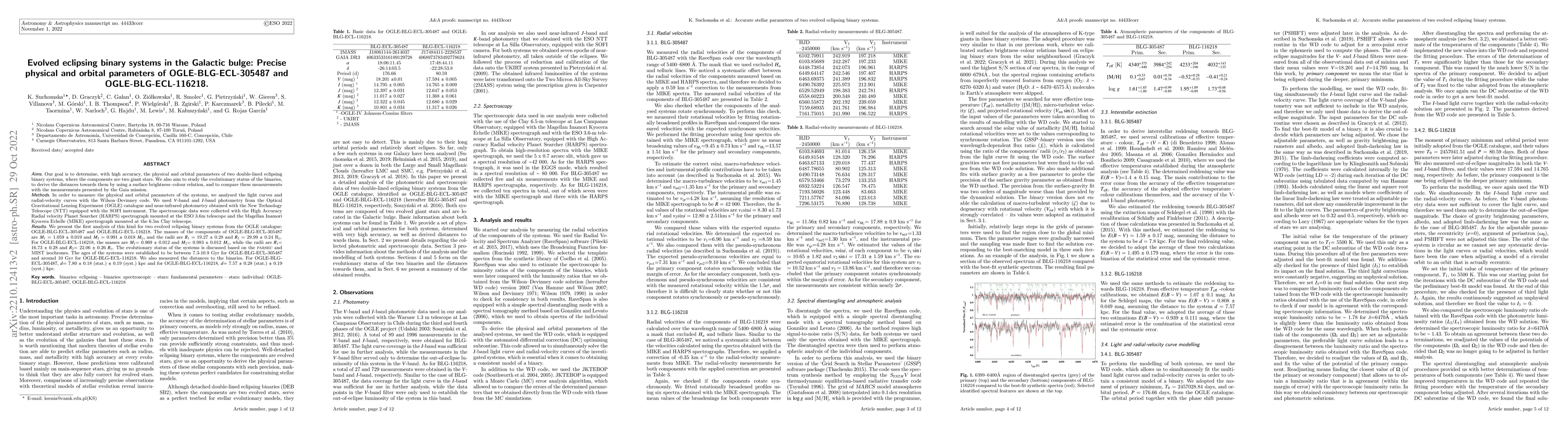 Thumbnail for Evolved eclipsing binary systems in the Galactic bulge: Precise physical
  and orbital parameters of OGLE-BLG-ECL-305487 and OGLE-BLG-ECL-116218