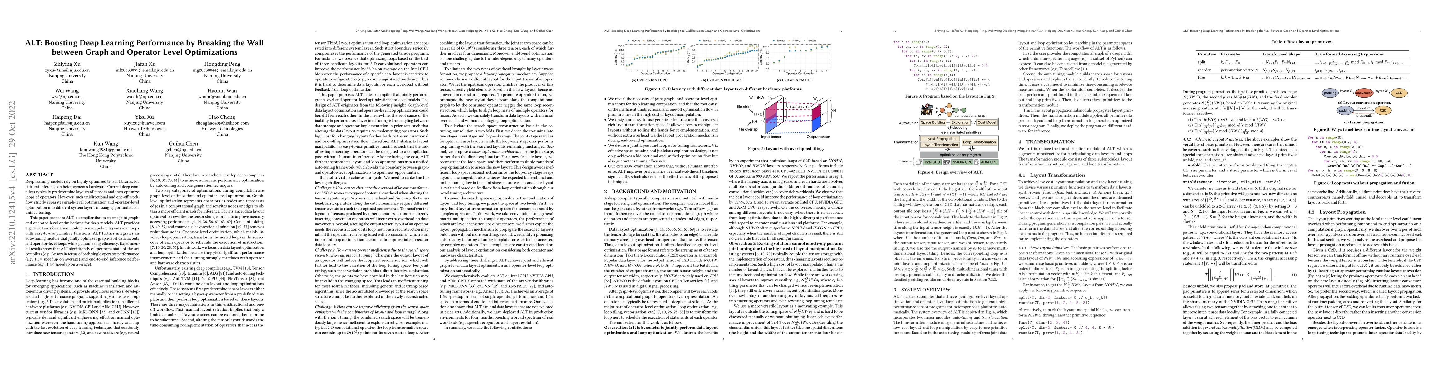 Thumbnail for ALT: Boosting Deep Learning Performance by Breaking the Wall between
  Graph and Operator Level Optimizations
