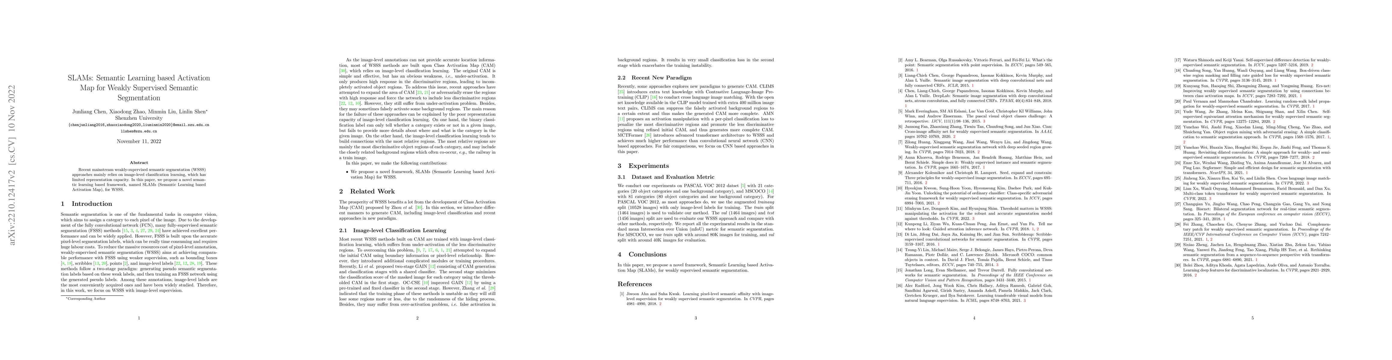 Thumbnail for SLAMs: Semantic Learning based Activation Map for Weakly Supervised
  Semantic Segmentation