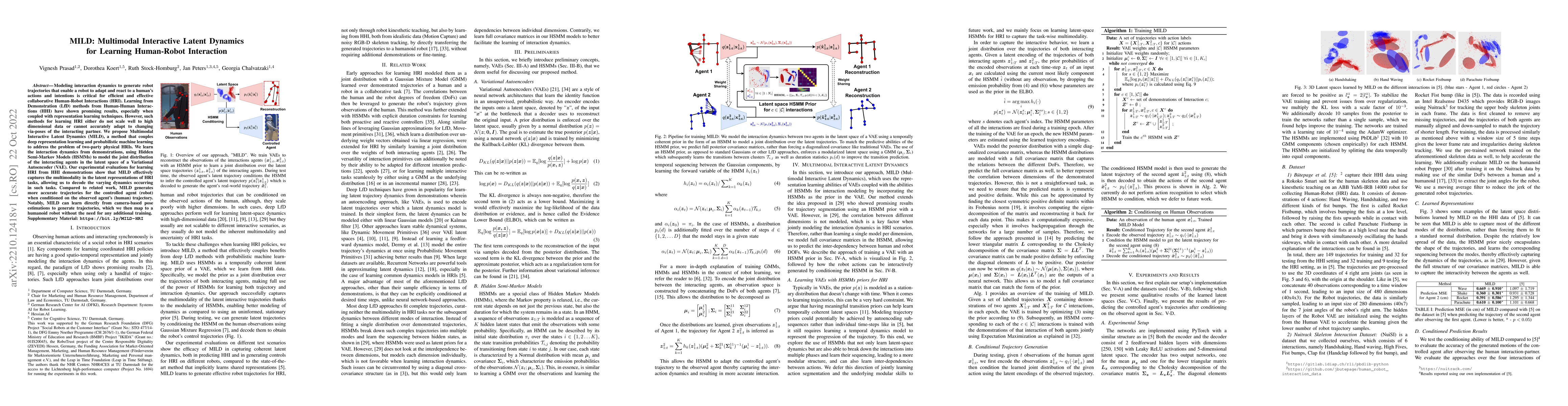 Thumbnail for MILD: Multimodal Interactive Latent Dynamics for Learning Human-Robot
  Interaction