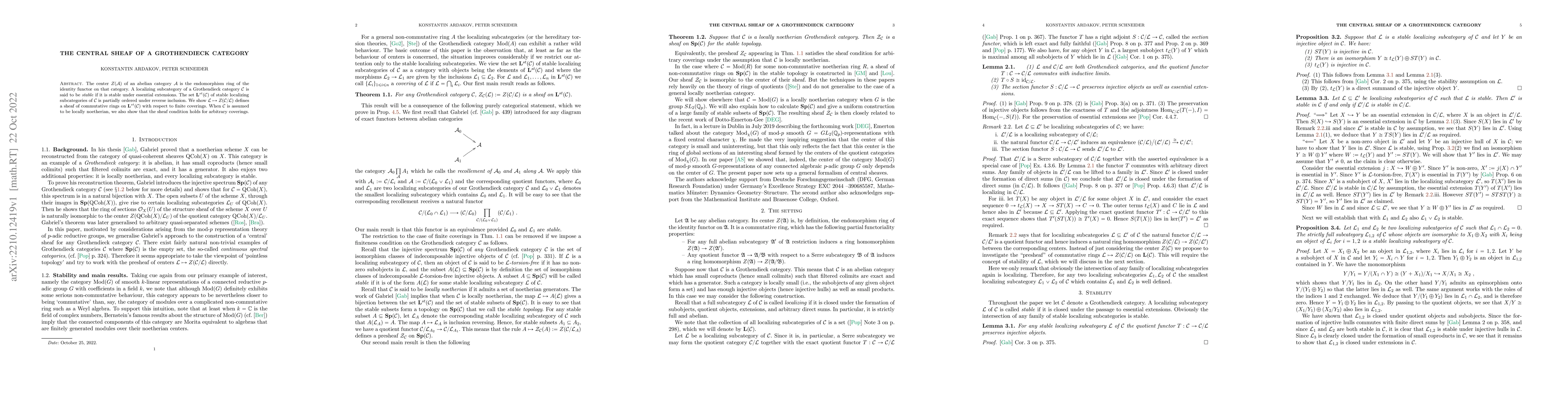 Thumbnail for The central sheaf of a Grothendieck category