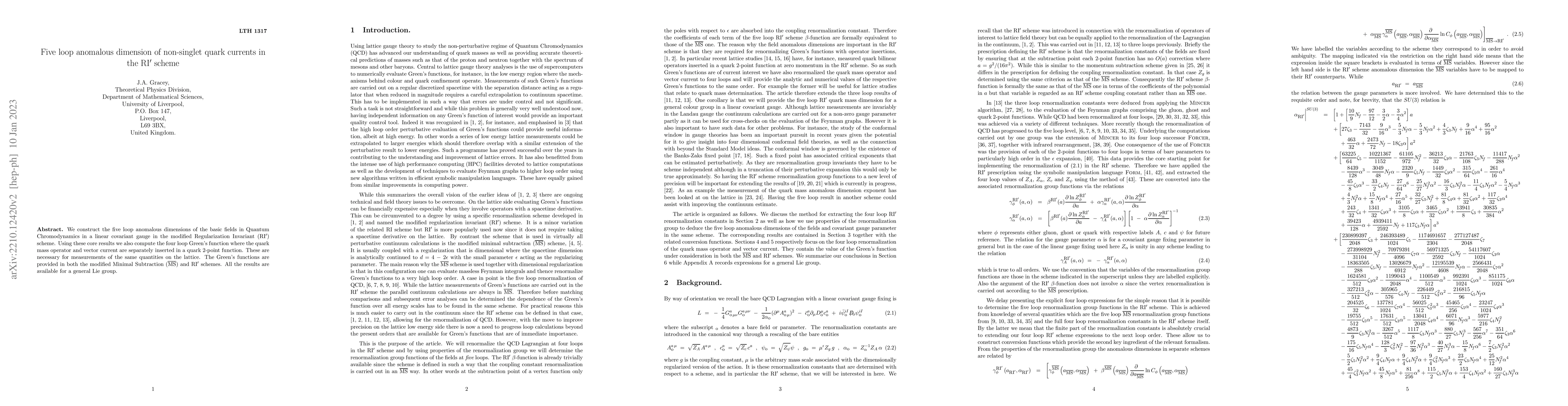 Thumbnail for Five loop anomalous dimension of non-singlet quark currents in the RI'
  scheme