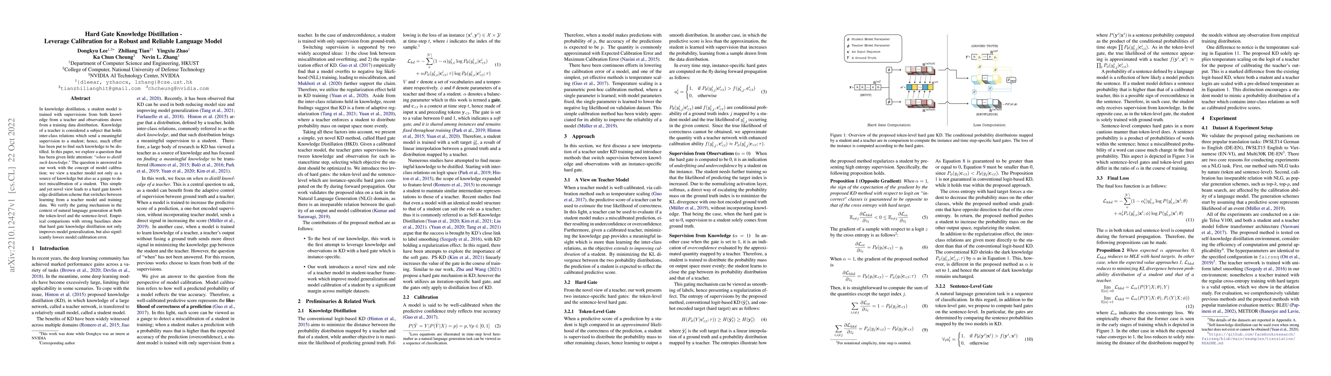 Thumbnail for Hard Gate Knowledge Distillation -- Leverage Calibration for Robust and
  Reliable Language Model