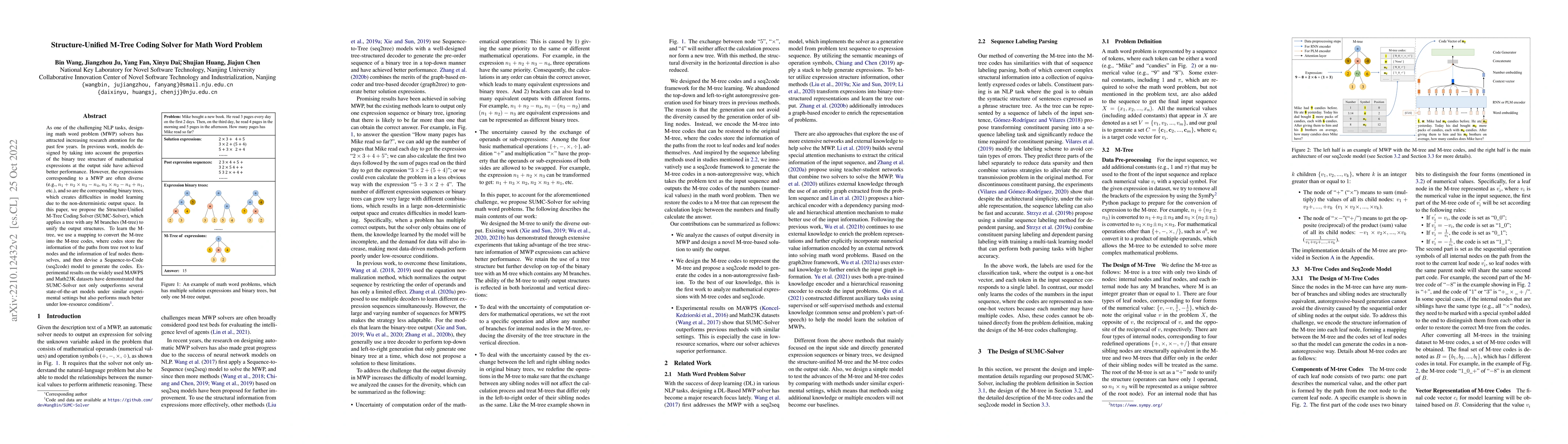 Thumbnail for Structure-Unified M-Tree Coding Solver for MathWord Problem