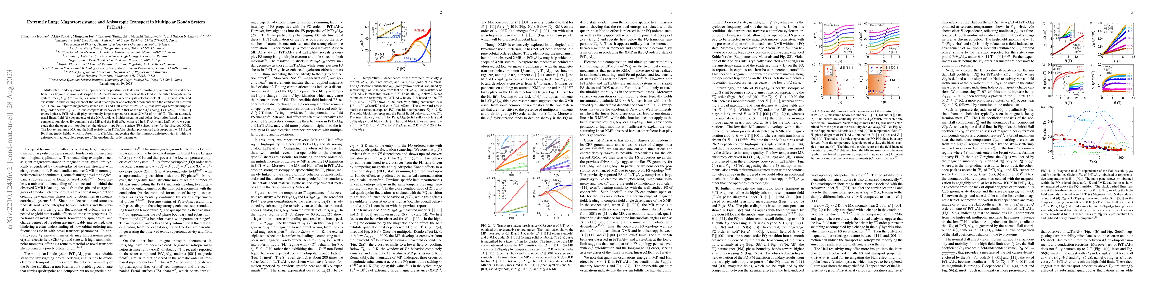 Thumbnail for Extremely Large Magnetoresistance and Anisotropic Transport in
  Multipolar Kondo System PrTi$_{2}$Al$_{20}$