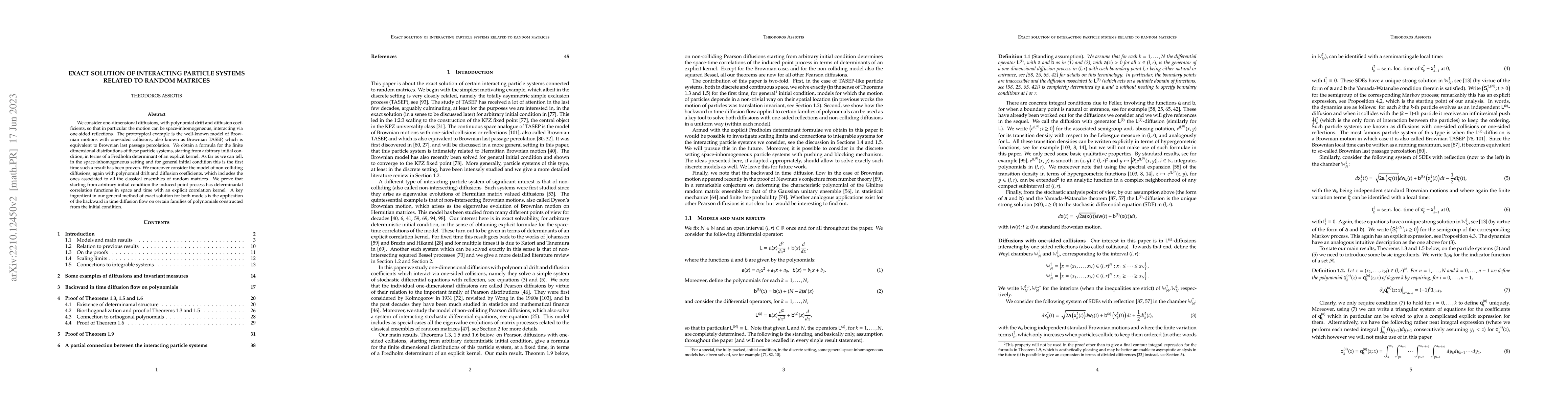 Thumbnail for Exact solution of interacting particle systems related to random
  matrices