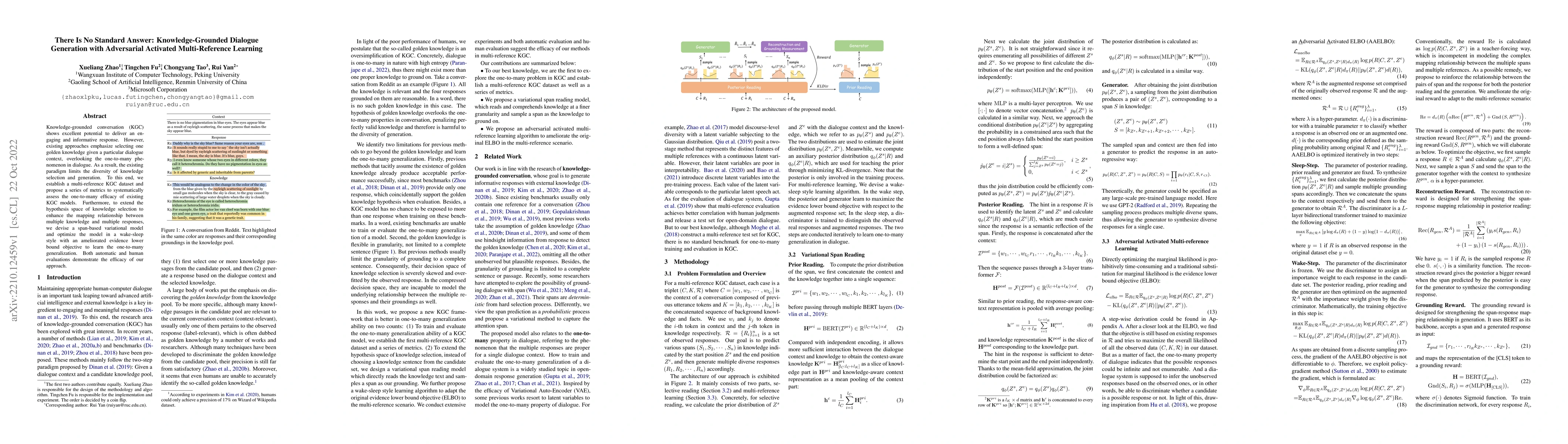 Thumbnail for There Is No Standard Answer: Knowledge-Grounded Dialogue Generation with
  Adversarial Activated Multi-Reference Learning