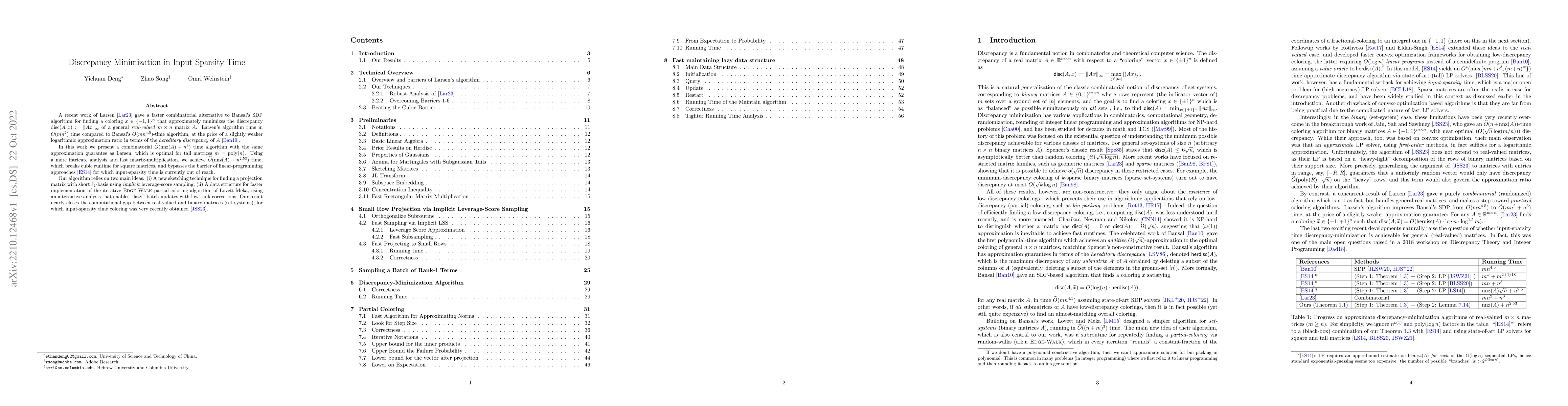 Thumbnail for Discrepancy Minimization in Input-Sparsity Time