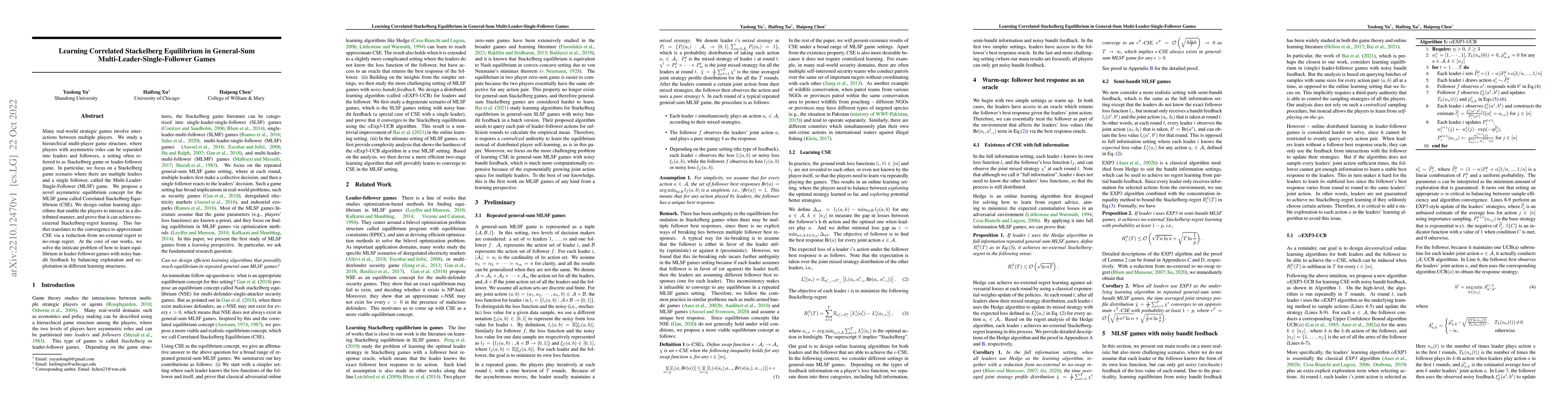 Thumbnail for Learning Correlated Stackelberg Equilibrium in General-Sum
  Multi-Leader-Single-Follower Games
