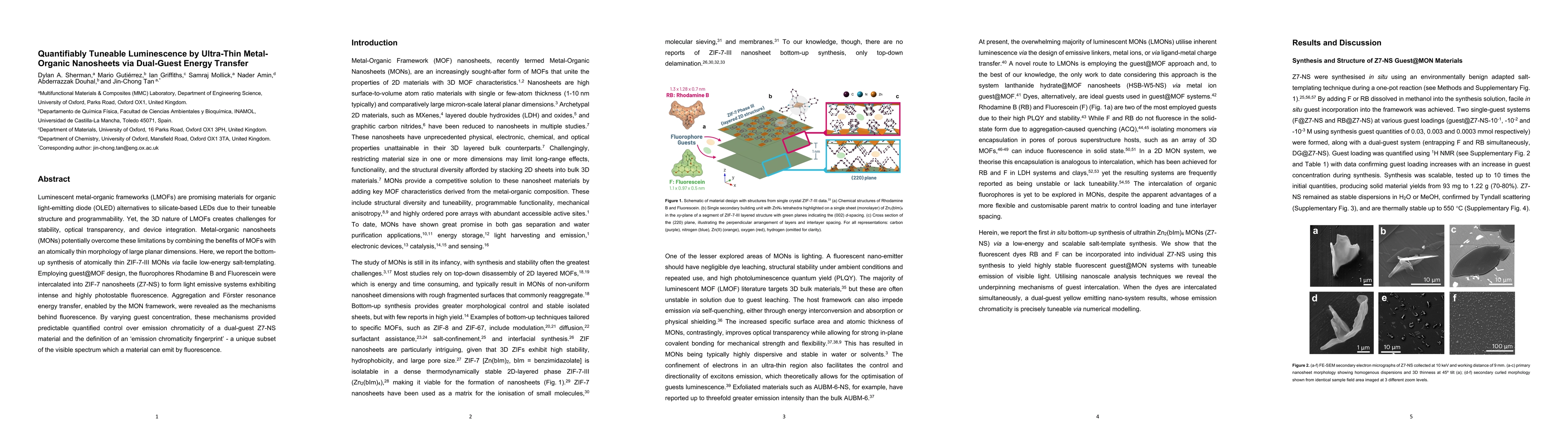 Thumbnail for Quantifiably Tuneable Luminescence by Ultra-Thin Metal-Organic
  Nanosheets via Dual-Guest Energy Transfer