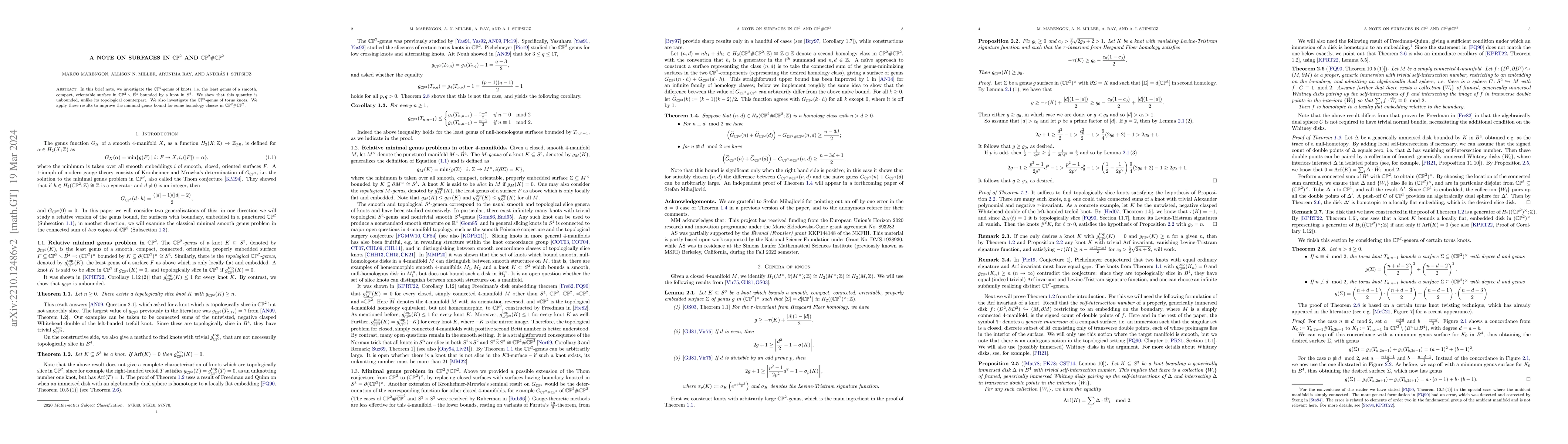 Thumbnail for A note on surfaces in $\mathbb{CP}^2$ and $\mathbb{CP}^2\#
  \mathbb{CP}^2$