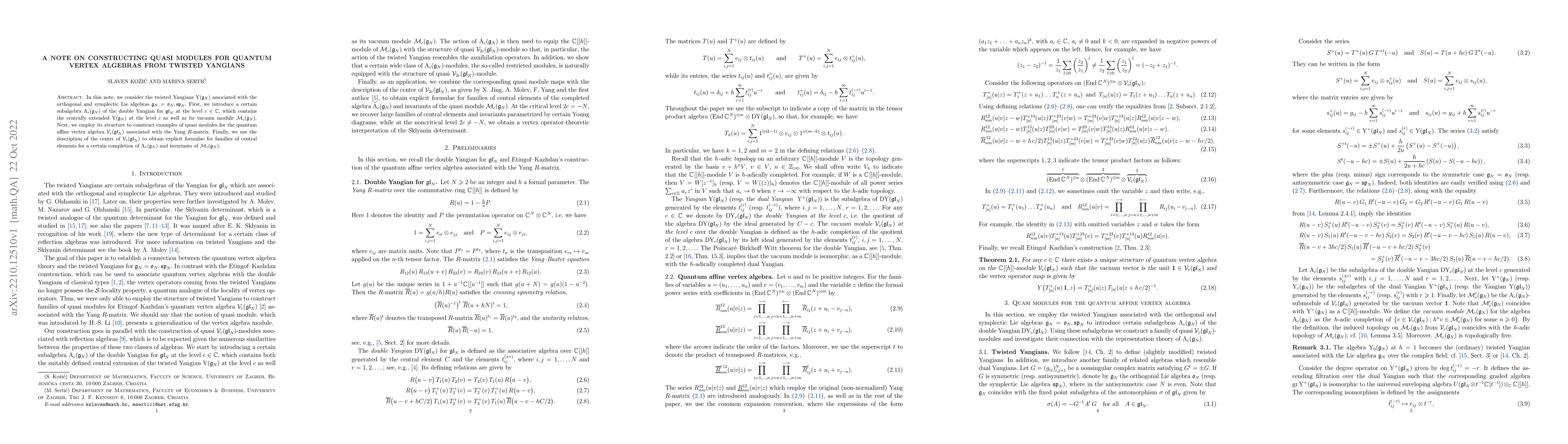Thumbnail for A note on constructing quasi modules for quantum vertex algebras from
  twisted Yangians