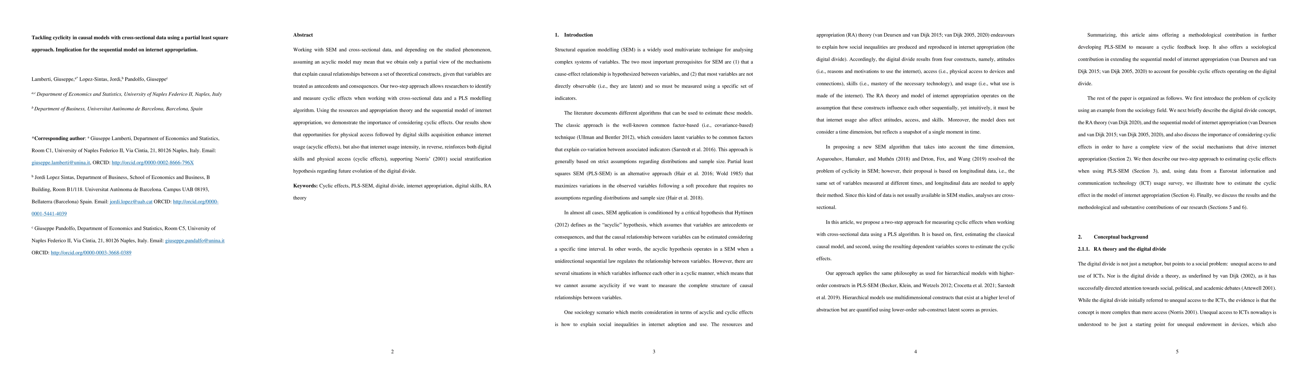 Thumbnail for Tackling cyclicity in causal models with cross-sectional data using a
  partial least square approach. Implication for the sequential model on
  internet appropriation