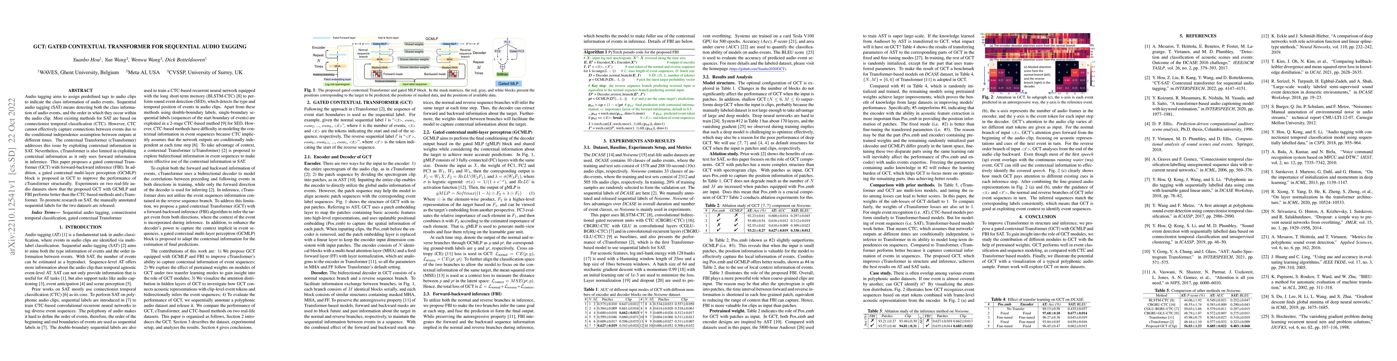 Thumbnail for GCT: Gated Contextual Transformer for Sequential Audio Tagging