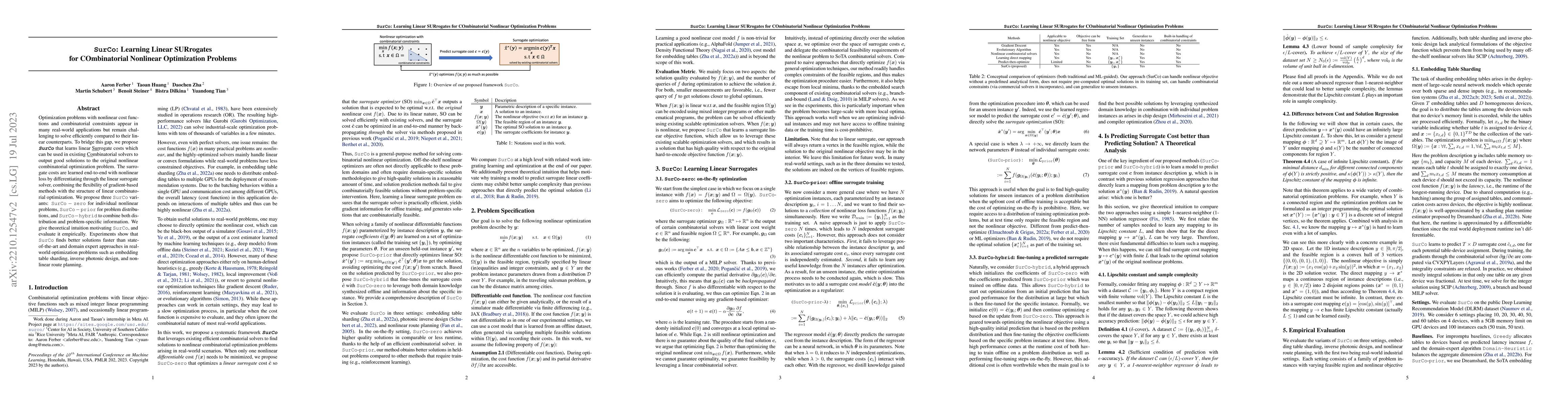 Thumbnail for SurCo: Learning Linear Surrogates For Combinatorial Nonlinear
  Optimization Problems
