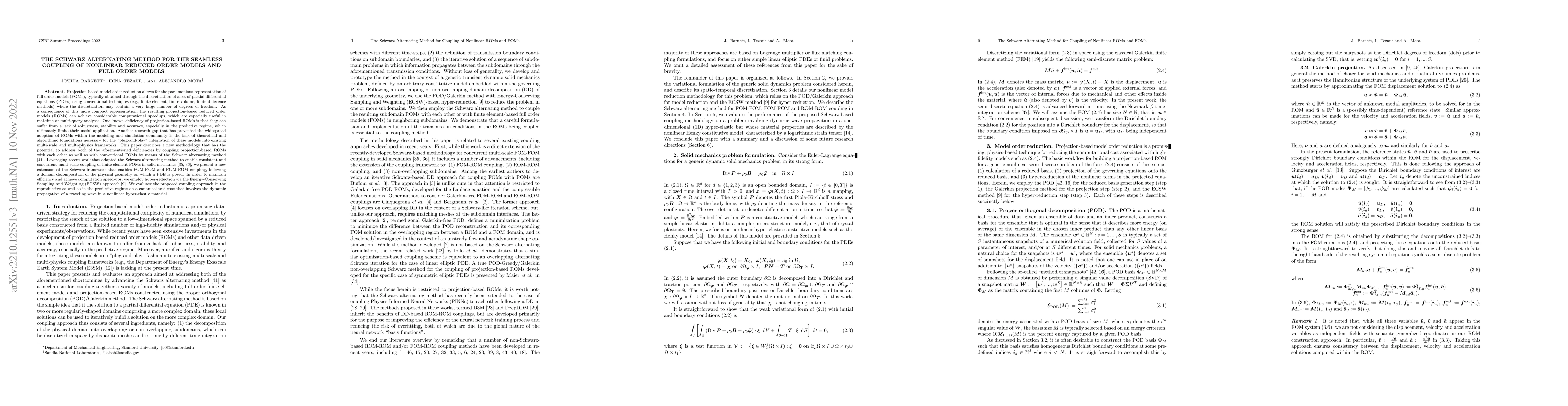 Thumbnail for The Schwarz alternating method for the seamless coupling of nonlinear
  reduced order models and full order models