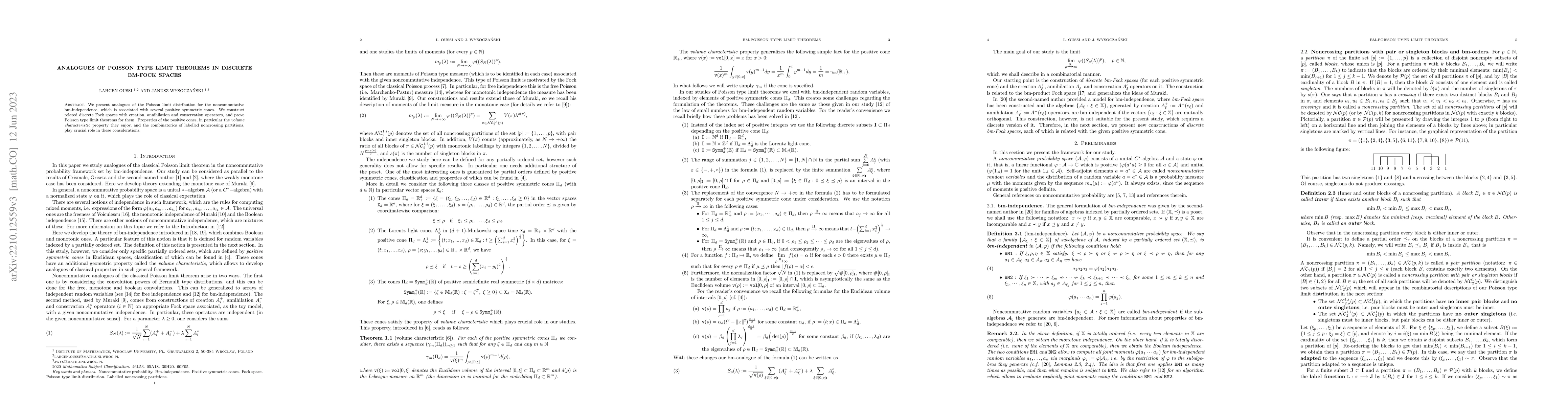 Thumbnail for Analogues of Poisson type limit theorems in discrete bm-Fock spaces