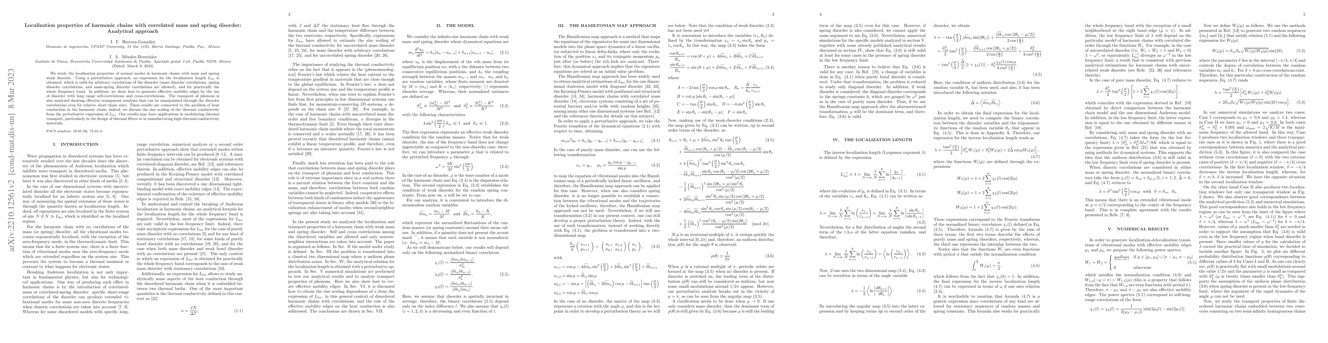 Thumbnail for Localization properties of harmonic chains with correlated mass and
  spring disorder: Analytical approach