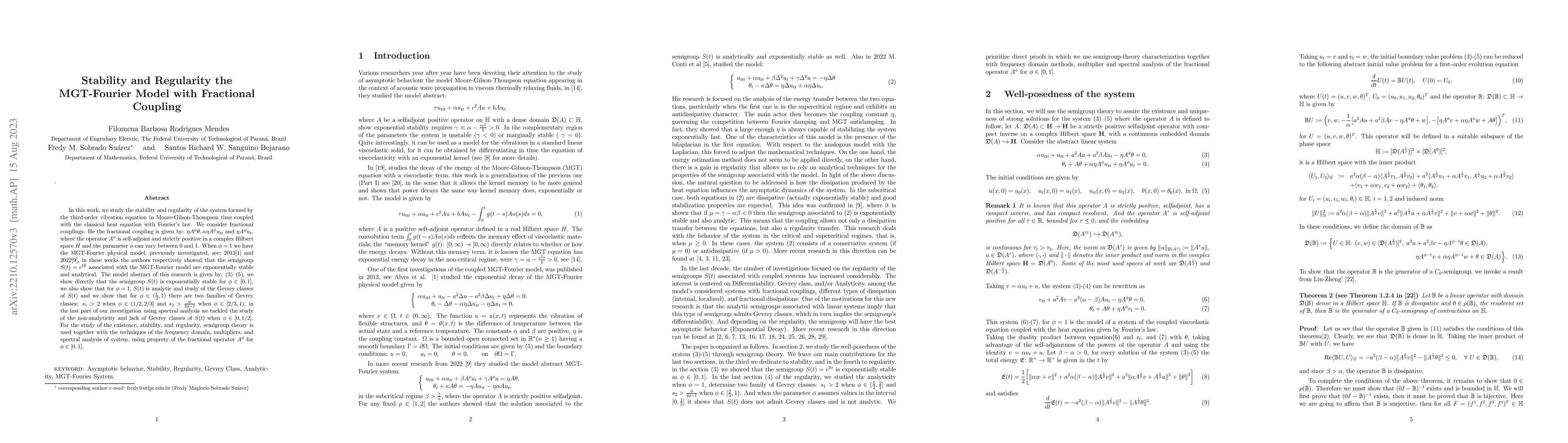 Thumbnail for Stability and Regularity the MGT-Fourier Model with Fractional Coupling
