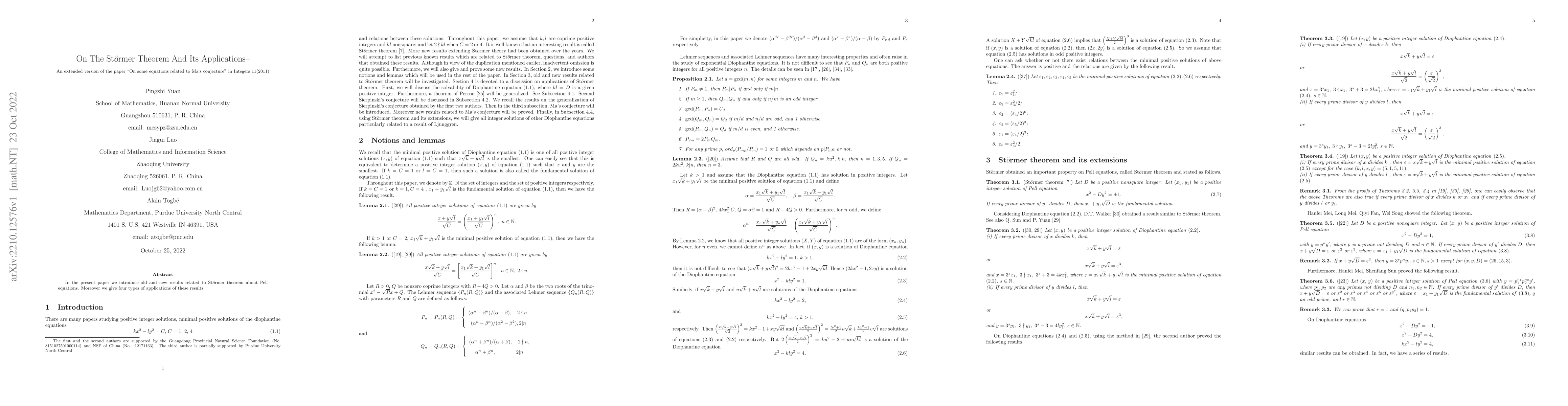 Thumbnail for On The St$\ddot{o}$rmer Theorem And Its Applications