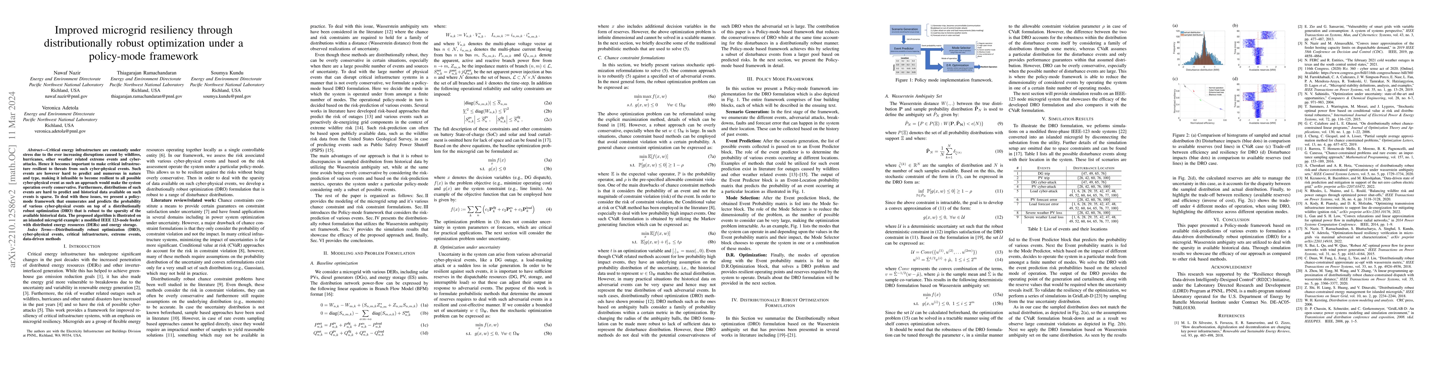 Thumbnail for Improved microgrid resiliency through distributionally robust
  optimization under a policy-mode framework
