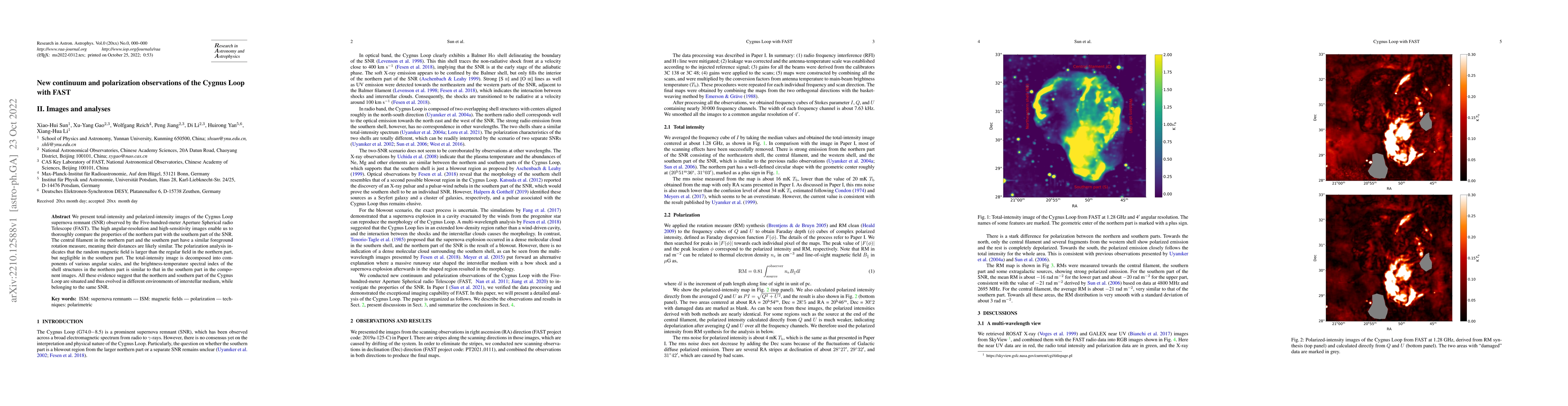 Thumbnail for New continuum and polarization observations of the Cygnus Loop with FAST
  II. Images and analyses