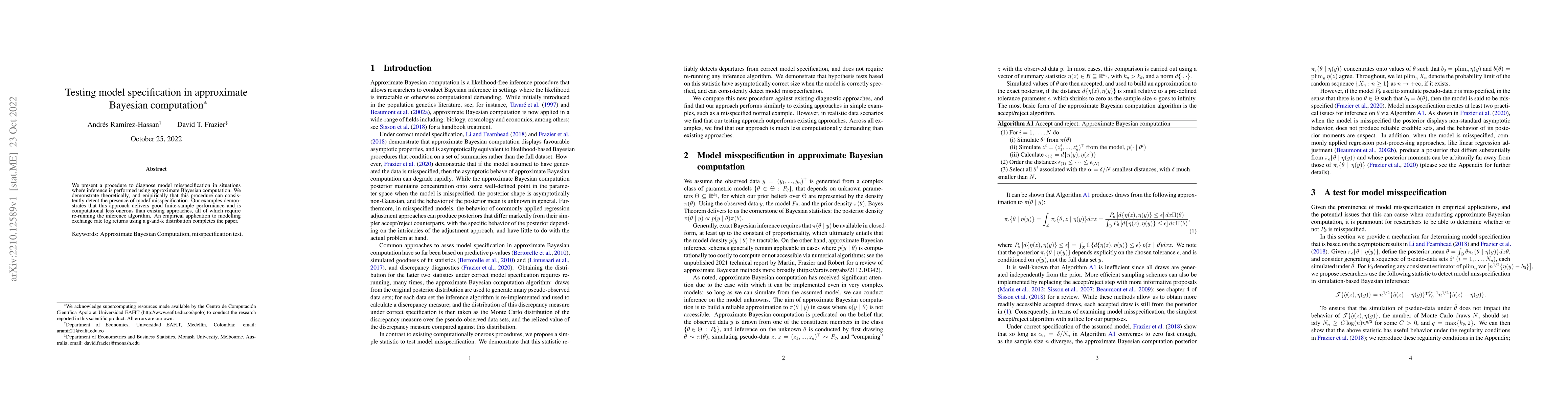 Thumbnail for Testing model specification in approximate Bayesian computation