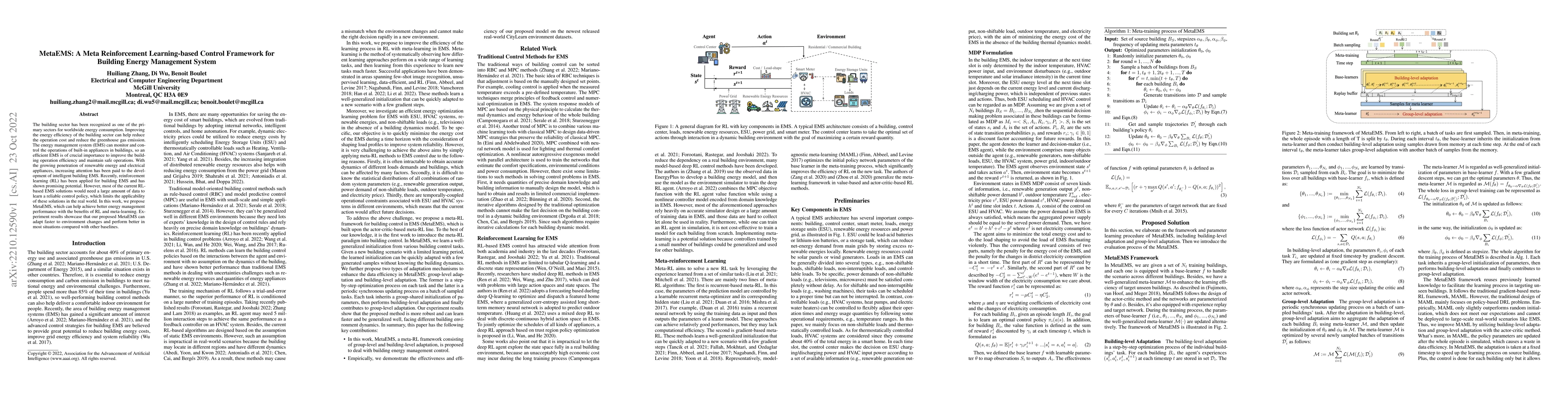 Thumbnail for MetaEMS: A Meta Reinforcement Learning-based Control Framework for
  Building Energy Management System