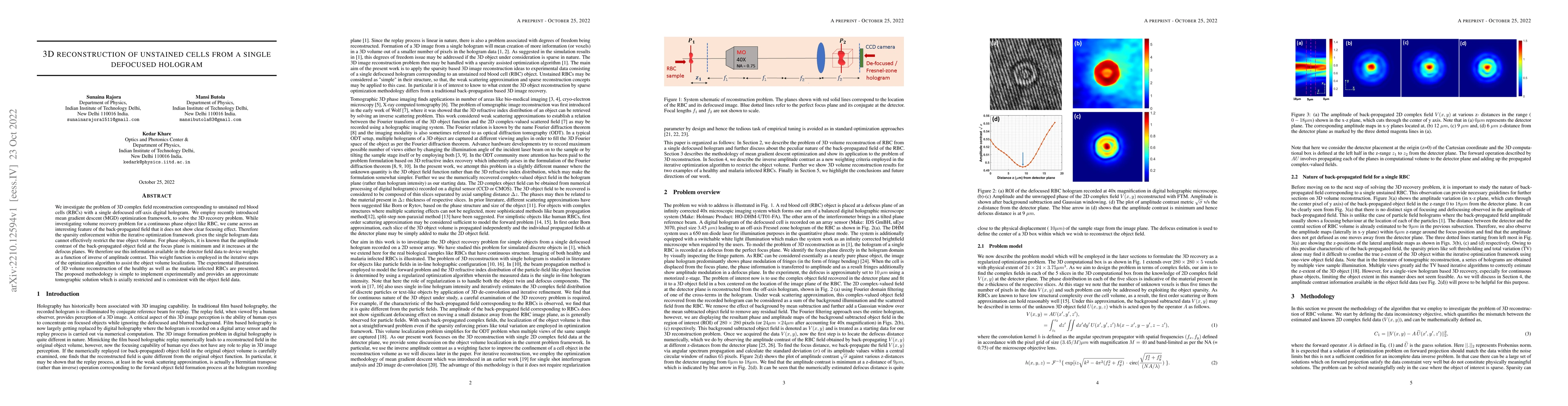 Thumbnail for 3D Reconstruction of unstained cells from a single defocused hologram