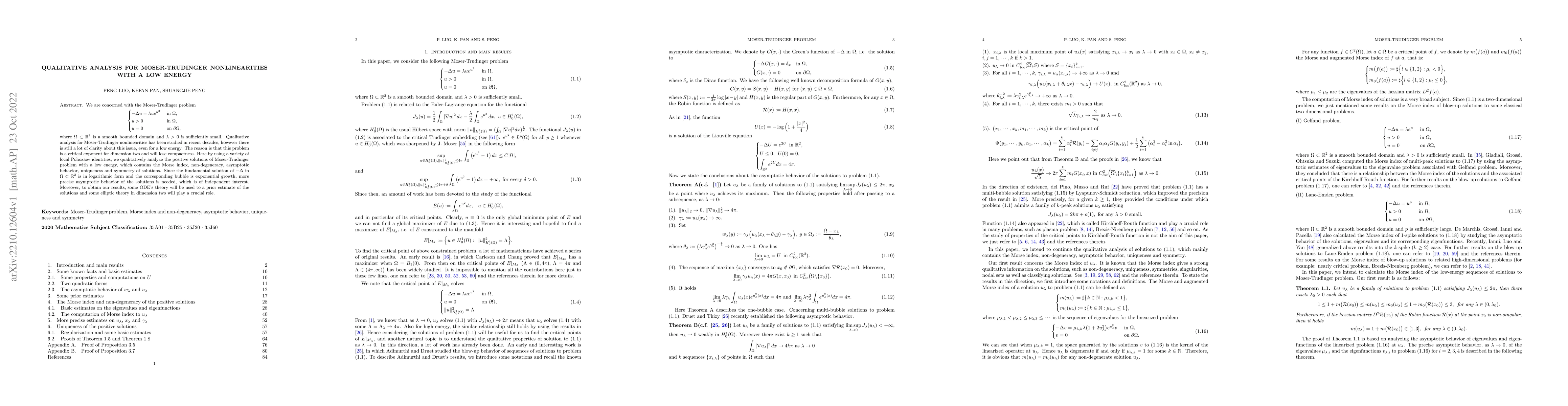 Thumbnail for Qualitative analysis for Moser-Trudinger nonlinearities with a low
  energy