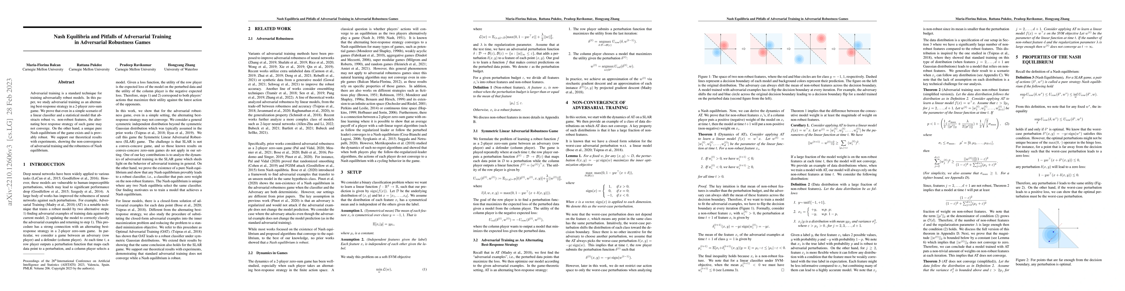 Thumbnail for Nash Equilibria and Pitfalls of Adversarial Training in Adversarial
  Robustness Games