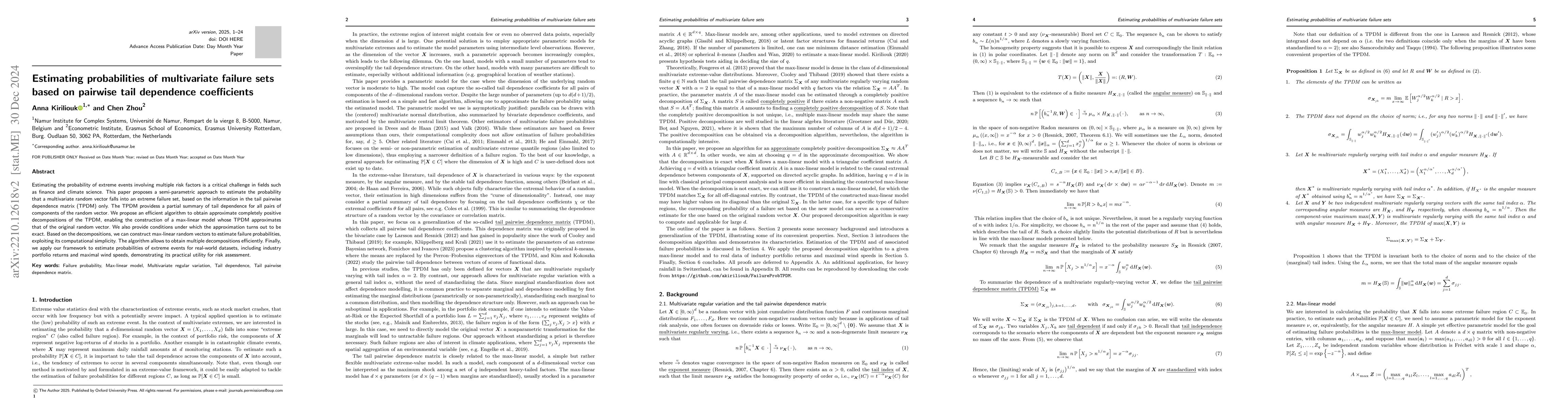 Thumbnail for Estimating probabilities of multivariate failure sets based on pairwise
  tail dependence coefficients