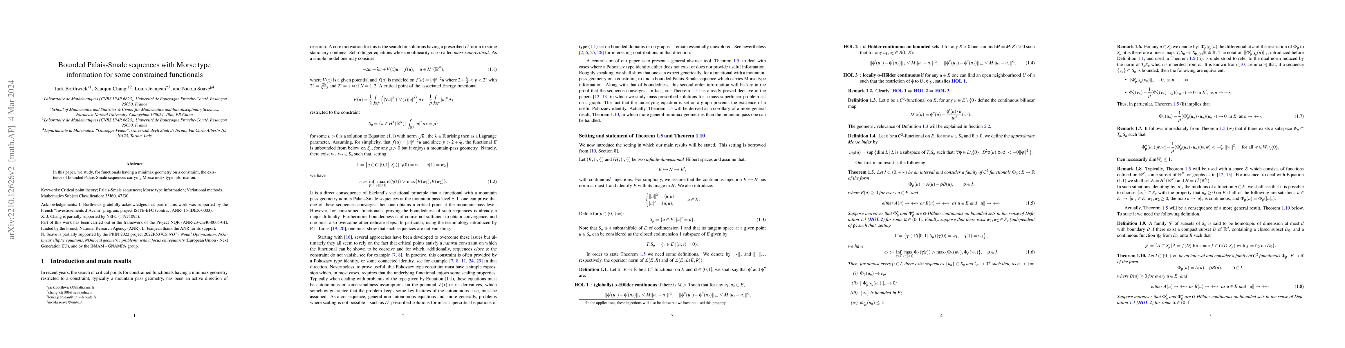 Thumbnail for Bounded Palais-Smale sequences with Morse type information for some
  constrained functionals