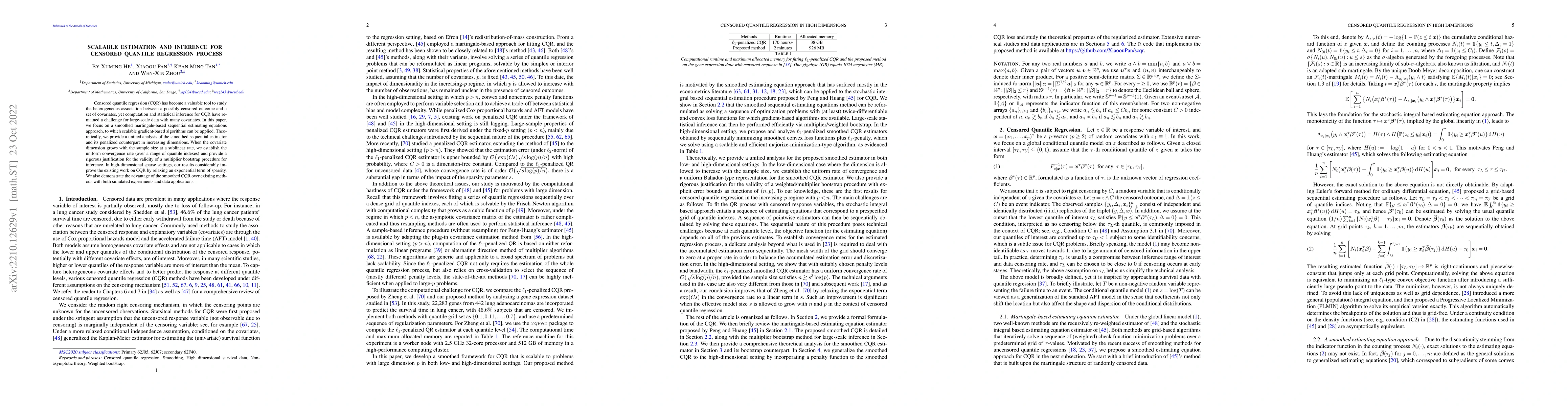 Thumbnail for Scalable estimation and inference for censored quantile regression
  process