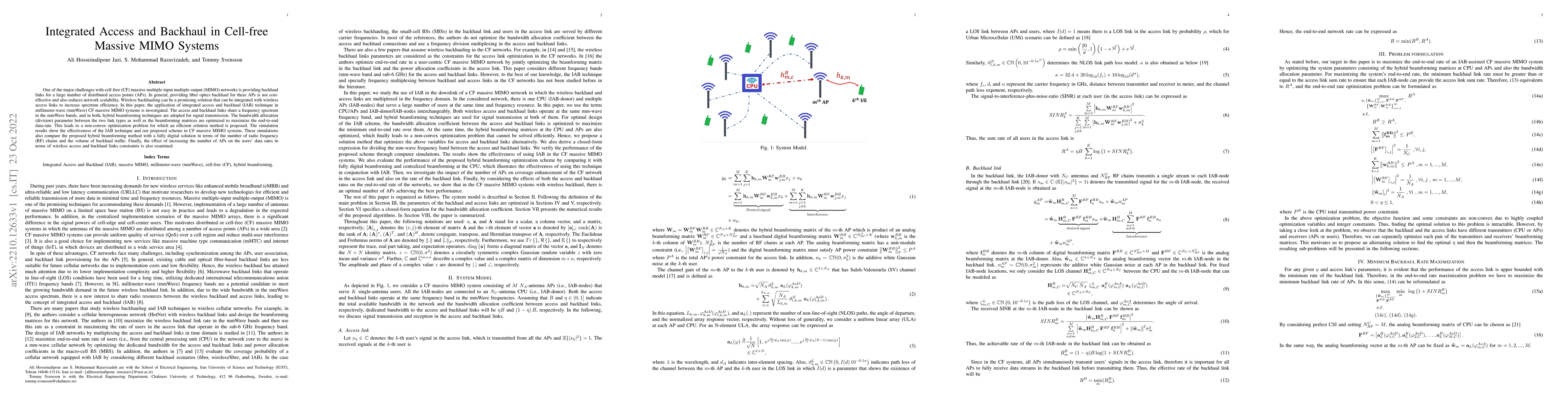 Thumbnail for Integrated Access and Backhaul in Cell-free Massive MIMO Systems
