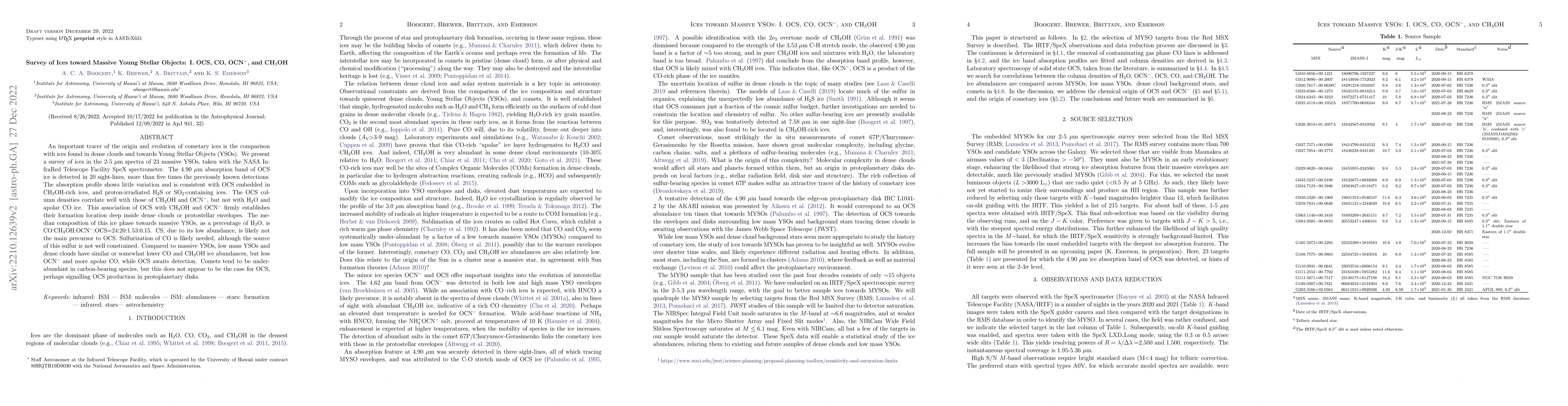 Thumbnail for Survey of Ices toward Massive Young Stellar Objects: I. OCS, CO,
  OCN$^-$, and CH$_3$OH