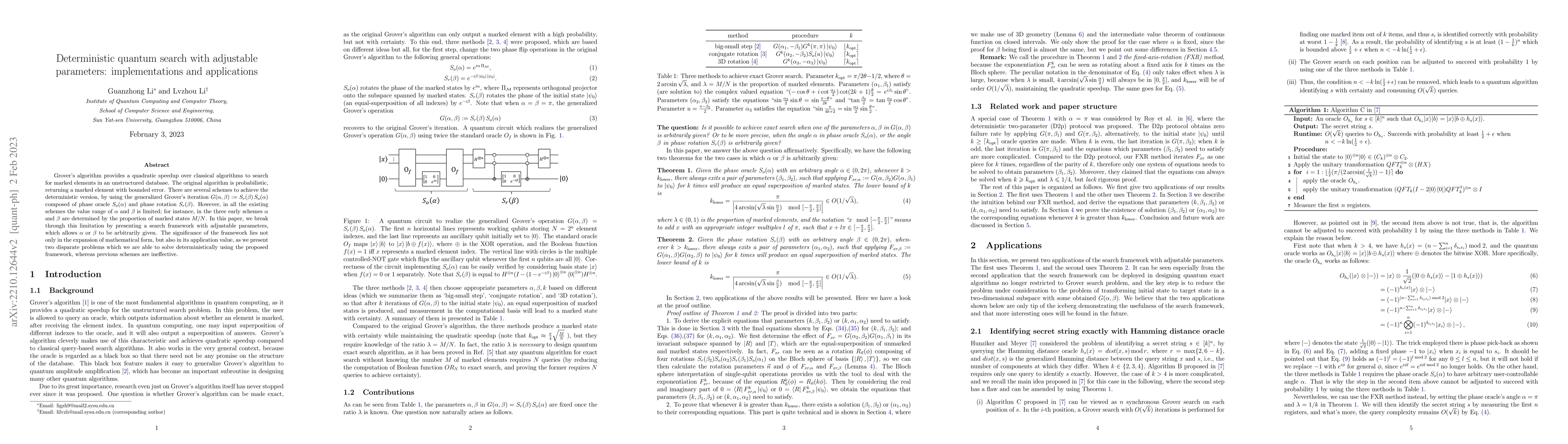 Thumbnail for Deterministic quantum search with adjustable parameters: implementations
  and applications